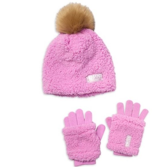 Justice Other - NWT Justice Sherpa Pom Pom Beanie Hat and Gloves
